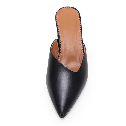 Image of Coutgo Womens Pointed Toe V Cut Mules Chunky Block Heels Slip On Clogs Fashion Office Slides Shoes