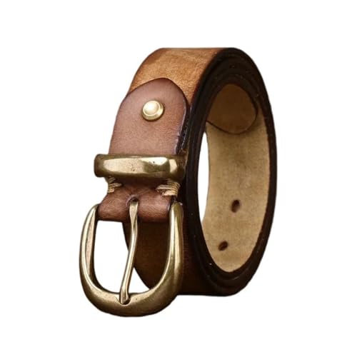 3.3cm Fashion Genuine Leather Belt for Men, Solid Cowhide Pin Buckle, Retro Style