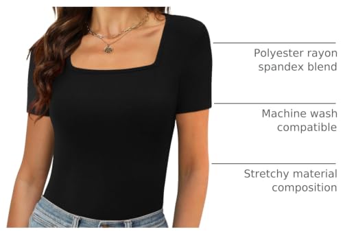 Image of XIEERDUO Womens Square Neck Short /Long SleeveTops 2024 Spring Summer Slim Fit Tees Shirts