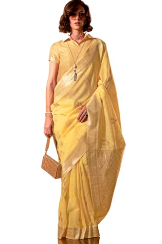 Image of SGF11 Women's Soft Cotton Linen Silk Saree With Unstitched Blouse Piece