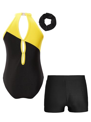 XUNZOO Kids Girls Ballet Dance Outfits Shiny Sleeveless Gymnastic Leotard with Athletic Shorts Hair Band Tracksuit2