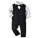 inhzoy Kinder Baby Jungen Anzug mit Fliege Hemd Weste Hose Set Gentleman Anzüge Kinderanzug Hochzeit Taufe Festlich Outfit Kleidung Baumwolle Schwarz Z 86-92/18-24 Monate