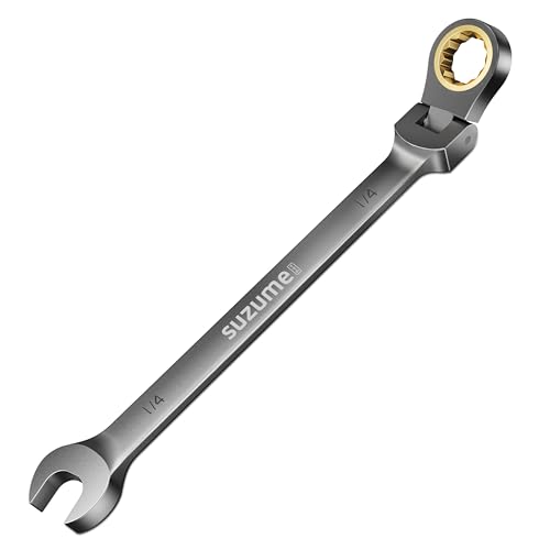 Image of SUZUME 1 /4 inch Flex Head Ratcheting Wrench SAE 72 Teeth Cr-V Steel with 180 Flexible Head 15K+ Cycle Locked Gears Black Nickel Coating