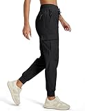 MAGCOMSEN Womens Lightweight Hiking Cargo Pants Quick Dry Waterproof Sun Protection Outdoor Tapered Pants Black L