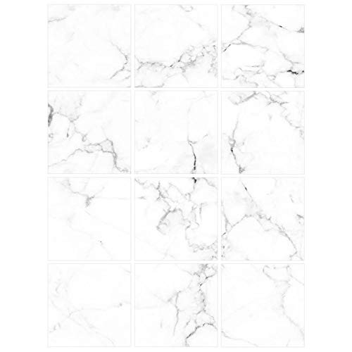 Adzif.biz Le sticker de decoration - Stickers Carrelage - Effet Marbre Blanc - Dimensions d'un Sticker : 20 x 20 cm - Planche de 12 Adhésifs
