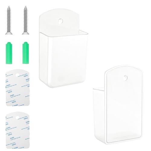 3DSKY 2Pcs Remote Holder Wall Mount, White Remote Control Holder for AC TV, Wall Mount Box Organizer with Self Adhesive and Screws for Home Office Storage