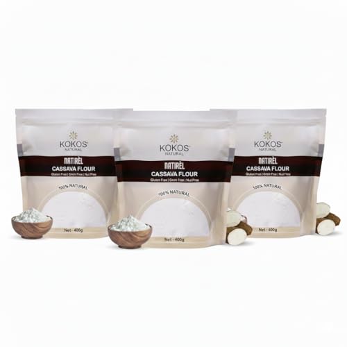 Image of Kokos Natural Cassava Flour - 400 Gm (Pack of 3) | 100% Natural Whole Food, Paleo Friendly, Vegan, Gluten Free, Grain Free, Nut Free - . Indian Regional Names: Sabudana Aata, Tapioca Flour, Maravalli Kilangu |