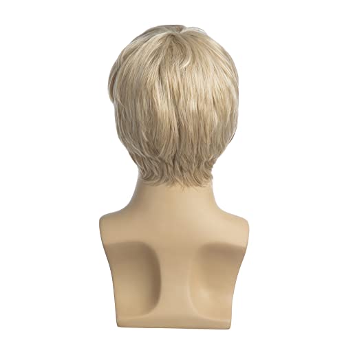 Baruisi Mens Short Blonde Wig Natural Blonde Heat Resistant Synthetic Hair Wig for Male, light blonde - Image 3