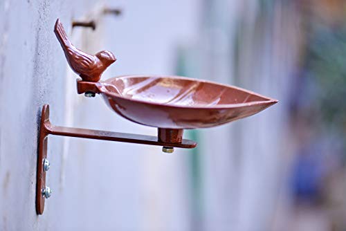 Image of Sharpex Sturdy Steel Plant Hanger Bird Bath or Feeder Rust Brown, Cast Iron Wall Mount Bird Feeder Great for Attracting Birds (Brown, 1)