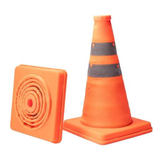 Image of OFFIXYMERIC 2 Pack 30cm Reflective Collapsible Traffic Cones – Portable Orange Safety Cones for Roadside Safety, Learner Driver Practice, Emergency Breakdowns