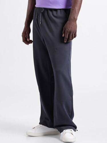 Image of The Indian Garage Co Men Loose Wide Leg Solid Mid-Rise Elasticated Utility Cargo Joggers