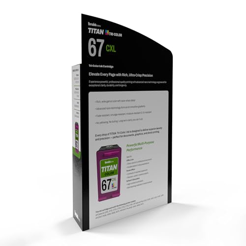 Image of VersaInk-Nano 67 CXL Titan Tri-Color Ink Cartridge Replacement of 67 and 67 XL, Works with DESKJET 2723,2734,2755,2855,4133,4155,4255, Envy 6055,6075,6455,6475