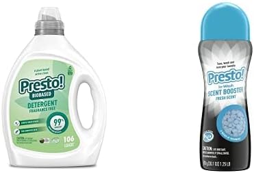 Marca Tienda - Presto! Detergente líquido concentrado para ropa 99% a base de biológica, sin fragancia, 106 cargas, 79.5 onzas y marca Tienda -