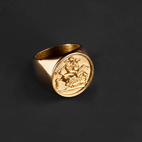 Solid St. George Dragon Slayer Gold Sovereign Signet Ring for Men Size O to Z
