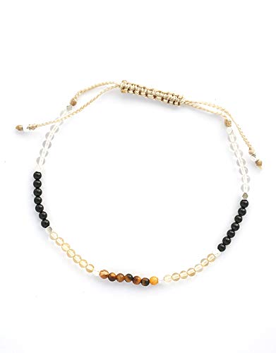Preisvergleich Produktbild Kristall-Aura-Armband mit natürlichen Edelsteinen, schwarzem Turmalin, Tigerauge, Citrin und klarem Quarz. Silberperlen. Schutz Handgefertigt in Bali, gesegnet von einem balinesischen Priester.
