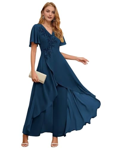 ManDu Chiffon Two Piece Pant Suit Dusty Blue image