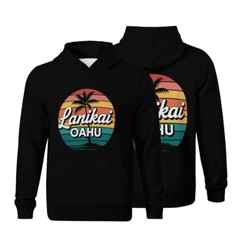 Kids Lanikai Oahu Hawaii Retro Classic Boys Girls Lightweight Kangaroo Pocket Fleece Hoodies