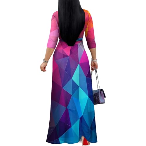 Image of PinkPatty Women's Plus Size Maxi Dresses Casual Flowy 3 /4 Sleeves Dress Printed Vacation Dress for Daily Wear with Belt