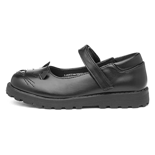 Walkright Lucy Girls Black Cat Face School Shoe - Size 1 UK - Black