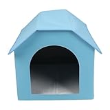 Jelquix Haustierhaus für Drinnen und Draußen, Faltbares Katzenhaus, Abnehmbares Doppelseitiges Matratzenhaus mit Komfortdesign, Ideal für Kleine Mittelgroße Hunde, Katzen und Kaninchen (Blue)