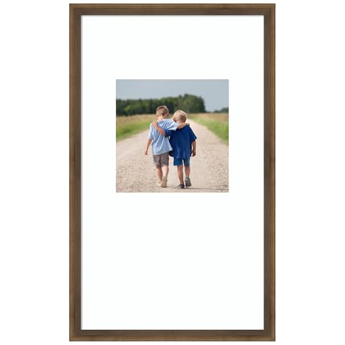 Amanti Art Picture Frame 13x22 Matted to 8x8 Photo Frame, Lucie Light Bronze Wood Framing for your Wedding Photos, Family Pictures, Diploma, Certificate, Kids Art Gift for Mom or Poster Wall Decor
