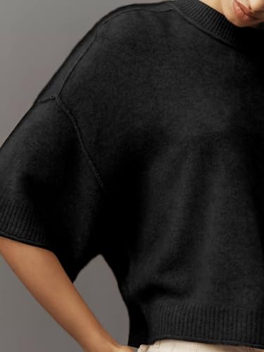 Women's Short Sleeve Cropped Sweaters 2025 Summer Oversized Loose Fit Drop Shoulder Casual Sweater Tops4