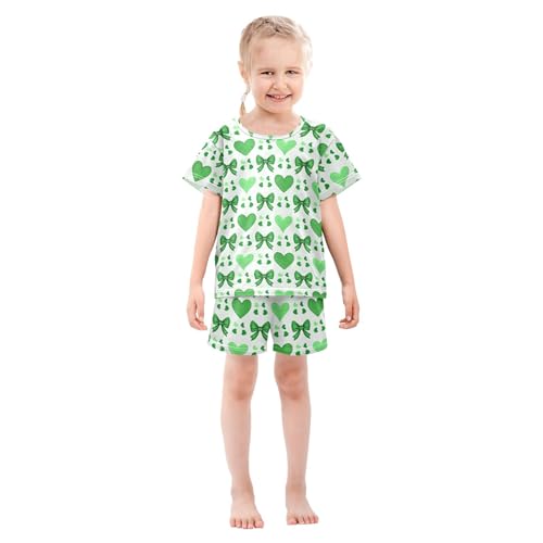 UMIRIKO Green Bows Summer Short Sleeve Pajamas Sleepwear PJ Set B0405007