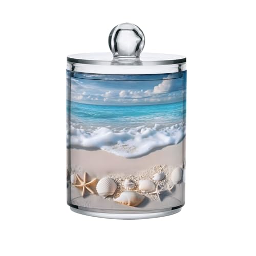 Mnsruu 2 Pack Qtip Holder Organizer Dispenser Various Shells Bathroom Storage Canister Cotton Ball Holder Bathroom Containers for Cotton Swabs/Pads/Floss