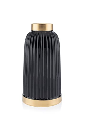 HowHomely Blumenvase Rosie aus Keramik schwarz Gold Glamour 25 cm Cover