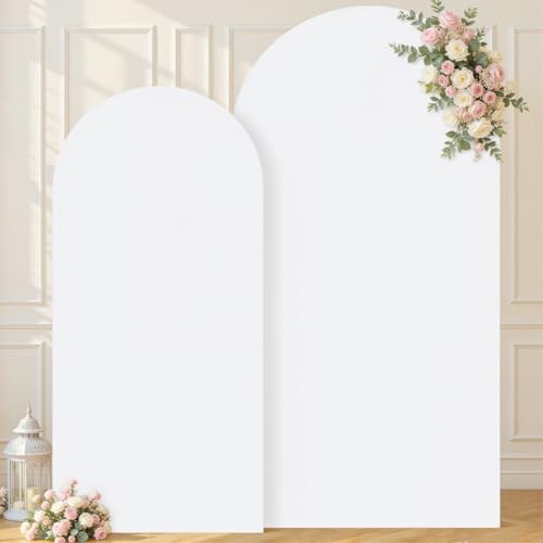 Image of White Arch Cover Set of 2-7.2 and 6ft Arch Backdrop Cover Spandex Wedding Arch Stand Covers for Bridal Shower Wedding Baby Shower Birthday Party Ceremony Banquet Photo Background Decorations