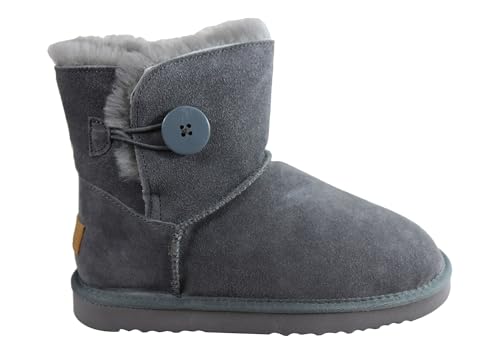 Grosby Women's Button Ugg Boot, Dark Grey, UK 2.5/US 5