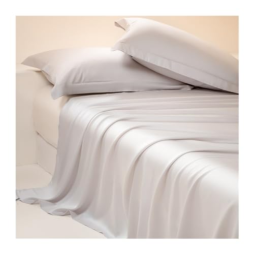 Sábanas de satén 100% Eucalipto Lyocell – Juego de ropa de cama sedoso, suave, refrescante, no elástico, para todas las estaciones, color gris, tamaño A King, 245 x 250 cm + 2 fundas de almohada de 48