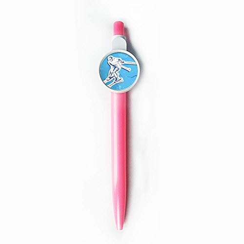 Stylo à bille rétractable bleu sports d'hiver avec illustration de ski pour le bureau