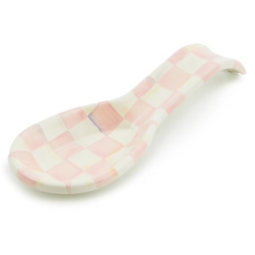 Enamel spoon rest, pink-and-white rosy check