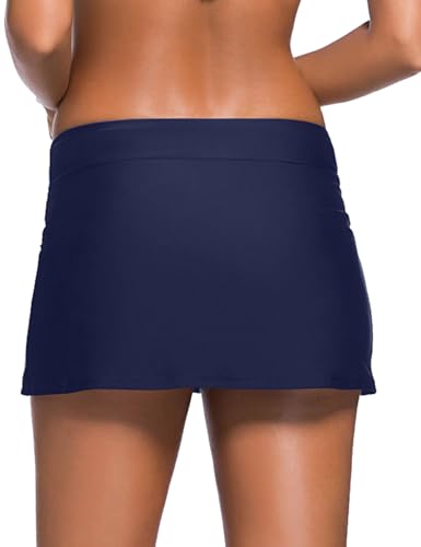Image of REKITA Women Swim Skirt Solid Color Waistband Skort Bikini Bottom