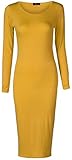 Crazy Girls Womens Plain Long Sleeve Scoop Neck Stretch Bodycon Maxi Midi Dress (XL-UK16-18, Mustard)