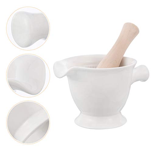 Angoily Tigela de Moer Alho Pequeno Almofariz de Porcelana E Pilão de Madeira Cerâmica Pequena Tigel