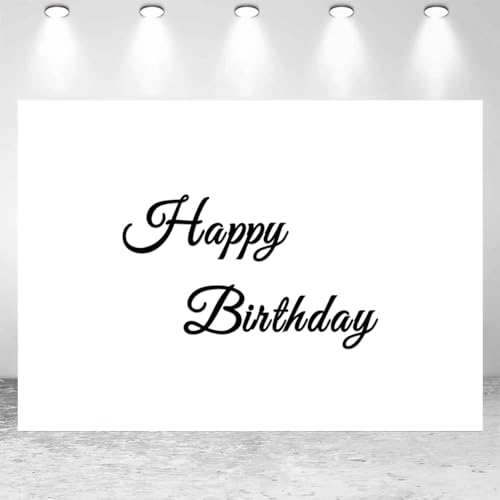 8x6ft Black Happy Birthday Backdrop White Birthday Minimalist Art Photo Photography Background Kids Adults Birthday Party Banner Decorations Supplies Photo Studio Props by Ckihgenn - Used condition - US$24.85