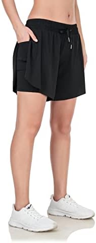 Girls 2 in 1 Athletic Shorts with Pockets Drawstring Elastic Waist Butterfly Flowy Workout Fitness Running Sports Skirts Black XL