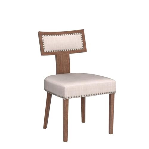 Image of HNY Mid Century Modern Dining Chairs Set of 2, Farmhouse Linen Fabric Upholstered Accent Chairs Curved Nailhead Trim Backrest Kitchen Chairs, with Hardwood Frame, Beige