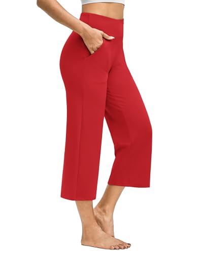 Image of G4Free Capri Pants for Women Wide Leg Yoga Dress Capris with Pockets Cross Loose Casual Work Crop Pants