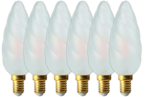 Eluzia Ampoule LED Flamme Torsadée, Filament, 2700K Blanc Chaud, 4W, 450Lm, Dépolie, E14, IRC90, 5 Ans lot x6