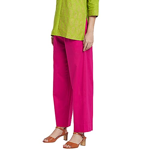 Image of GO COLORS Women Blue Stripe Cotton Wide Pants
