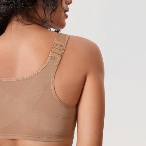 Image of DELIMIRA Women's Front Closure Posture Plunge Bras | Full Coverage, Plus Size, Underwire, No Padding Unlined, Back Support, Seamless, B-H Cups
