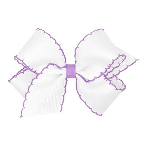Wee Ones Girls' Classic Grosgrain Moonstitch Edge Hair Bow, No-Slip Hair Clip, Handmade, White with Light Orchid, Medium