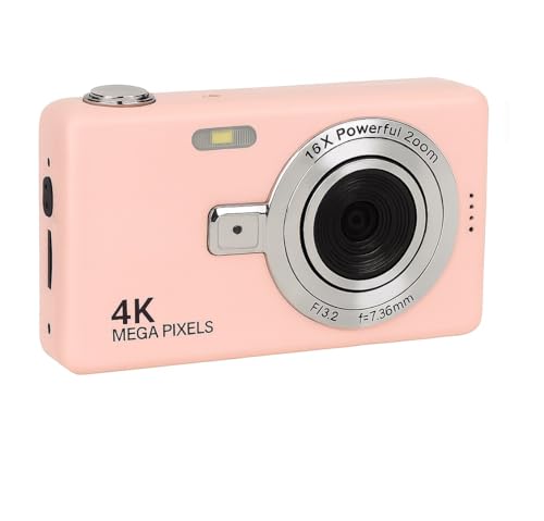 Câmera Digital 4K HD Portátil 50MP com Zoom 16x e Tela 2.4” | Foco Automático, Anti-Vibração e Flash Integrado | Câmera Compacta para Fotos, Vídeos, Vlogs e Viagens (Rosa)