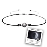 Silver Obsidian Moon Necklace - Meteorite Pendant - Adjustable Handmade Braid Necklace For Teen Girl