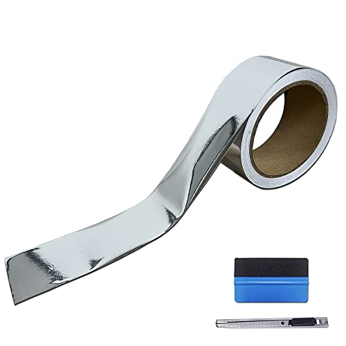 Image of LZLRUN 2 Inches x 30 FT Chrome Mirror Vinyl Tape Wrap Adhesive Car Sticker Decal Film (Silver)