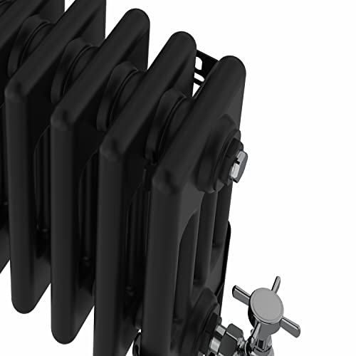 Warmehaus Traditional Cast Iron Style Black 4 Column Horizontal Radiator 300x1460mm Central Heating Space Saving Radiators