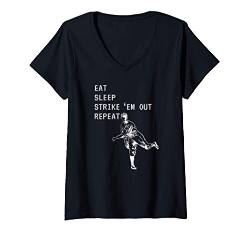 Mujer Eat Sleep Strike Em Out Repeat Baseball Pitcher Graphic Gift Camiseta Cuello V